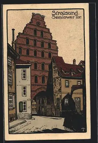 Steindruck-AK Stralsund, Semlower Tor