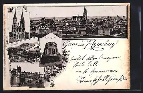 Lithographie Regensburg, Dom, Befreiungshalle