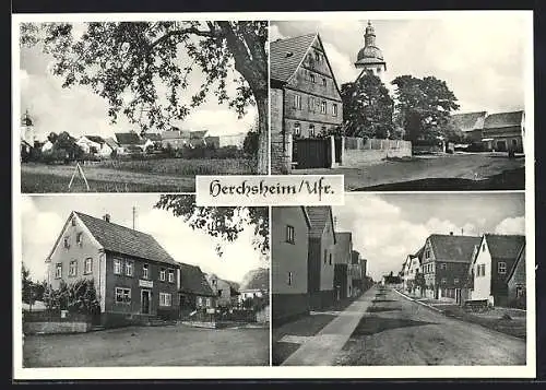 AK Herchsheim / Ufr., Gasthaus, Strassenpartie, Blick zur Kirche