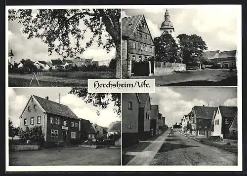 AK Herchsheim / Ufr., Gasthaus, Strassenpartie, Blick zur Kirche