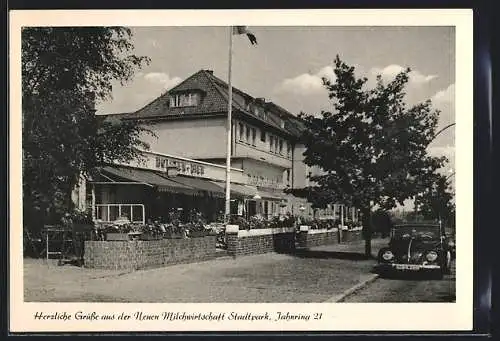 AK Hamburg, Cafe-Restaurant Neue Milchwirtschaft, Jahnring 21, Auto VW Käfer