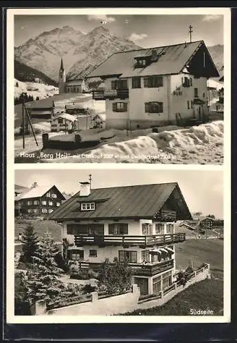 AK Hirschegg /Kleinwalsertal, Hotel Haus Berg Heil mit Elferkopf und Zwölferkopf, Südseite