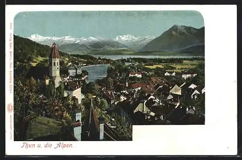 AK Thun, Ortsansicht gegen die Alpen