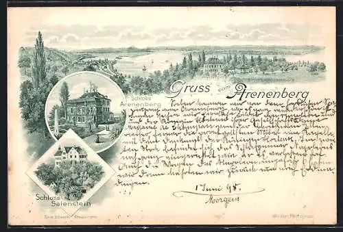 Lithographie Arenenberg, Schloss Arenenberg und Schloss Saienstein