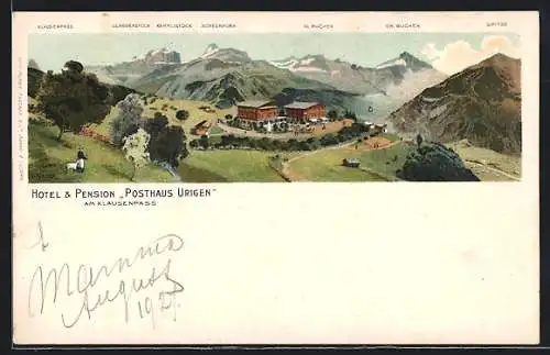 Künstler-AK Urigen /Klausenpass, Hotel & Pension Posthaus Urigen