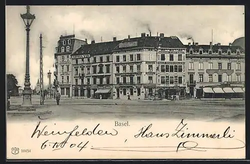 AK Basel, Strassenpartie am Hotel Continental