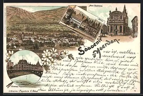 Lithographie Yverdon, Bains, Place Pestalozzi, Caserne