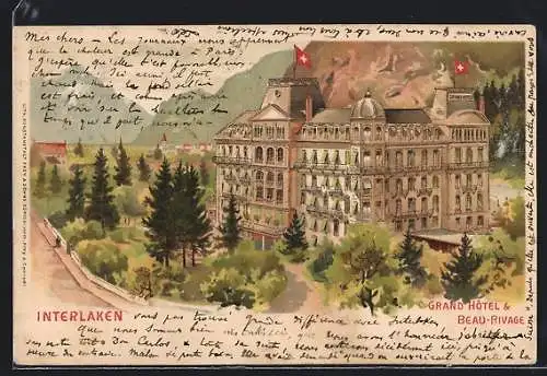 Lithographie Interlaken, Grand Hôtel & Beau-Rivage