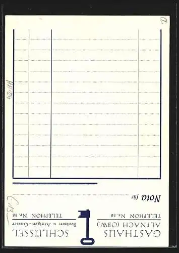 AK Alpnach /Obw., Gasthaus Schlüssel, Bes. v. Atzingen-Gasser