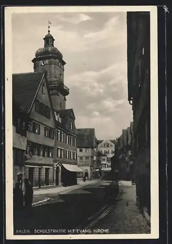 AK Aalen, Schulstrasse mit Evang. Kirche