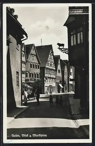 AK Aalen, Metzgerei und Gasthaus zum Schwanen am Marktplatz