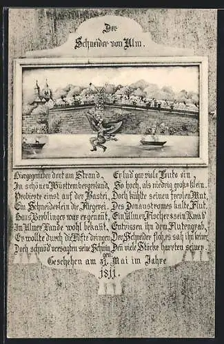 AK Ulm / Donau, Der Schneider von Ulm, Bild an Hauswand, Gedicht