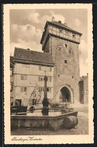 AK Reutlingen, Brunnen am Gartentor