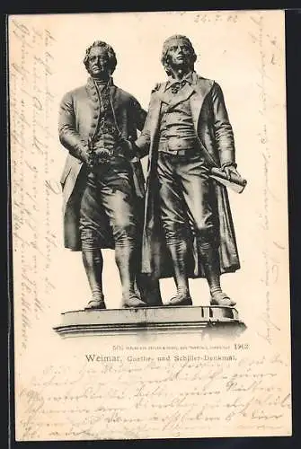 AK Weimar / Thüringen, Das Goethe- und Schiller-Denkmal