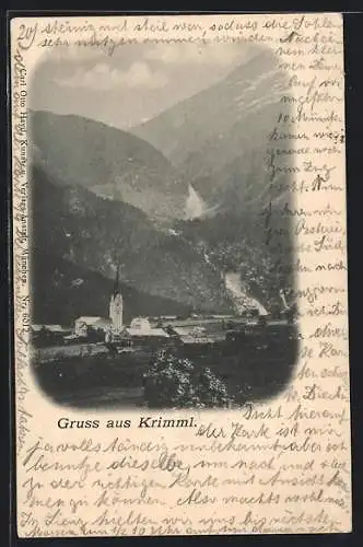 AK Krimml, Blick zum Ort mit den Wasserfällen