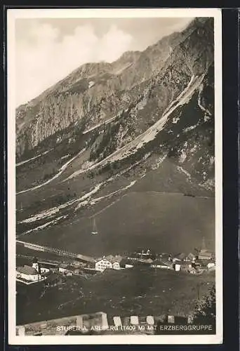 AK Stuben a. Arlberg, Ortsansicht mit Erzberggruppe