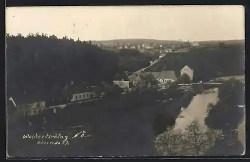 AK Weikertschlag a. d. Thaya, Ortsansicht mit Brücke aus der Vogelschau