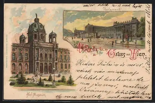 Lithographie Wien, Hof-Museum und Parlament