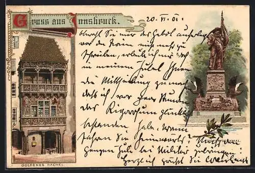 Lithographie Innsbruck, Goldenes Dachel, Hoferdenkmal