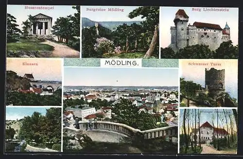 AK Mödling, Husarentempel, Schwarzer Turm, Anninger Schutzhaus