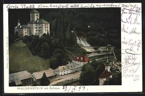 AK Wolfsberg /Kärnten, Waldenstein, Ortsansicht mit dem Schloss, Steinbruch