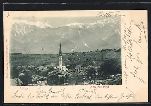 AK Rinn bei Hall /Tirol, Totalansicht mit Bergblick