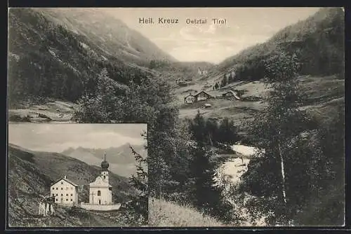 AK Sölden, Heiligkreuz, Kirche und Blick ins Oetztal