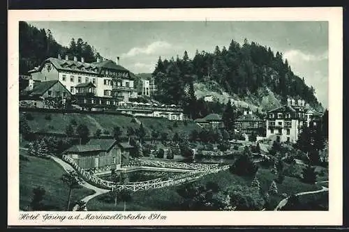 AK Mariazell, Blick zum Hotel Gösing a. d. Mariazellerbahn