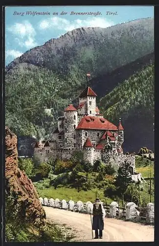 AK Freienfeld an der Brennerstrasse, Burg Welfenstein gegen das Gebirge