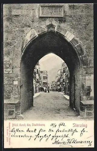 AK Sterzing, Strassenblick durch den Stadtturm