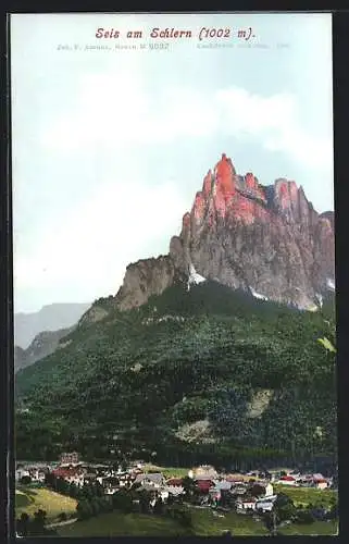 AK Seis am Schlern, Ortsansicht gegen Schlern