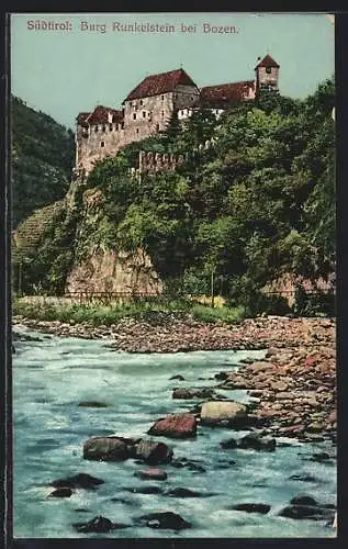 AK Bozen /Südtirol, Burg Runkelstein vom Fluss betrachtet