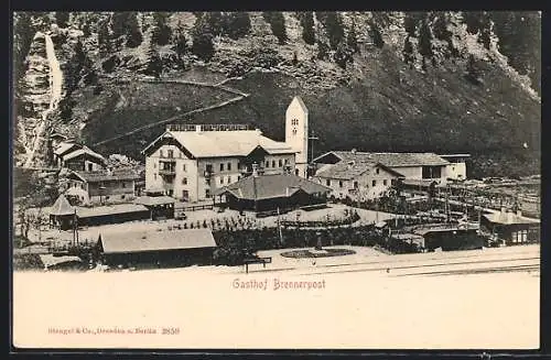 AK Brenner, Gasthof Brennerpost und Kirchturm