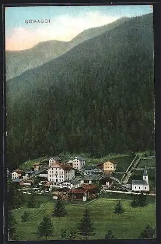 AK Gomagoi, Blick auf die Siedlung mit der Kapelle und dem Gasthof