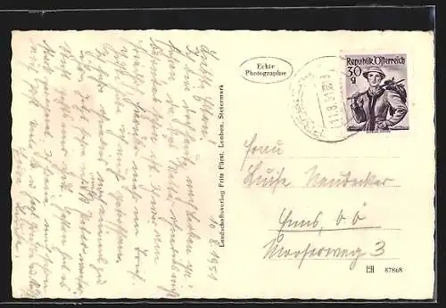 AK Leoben, platz mit Rathaus aus der Vogelschau