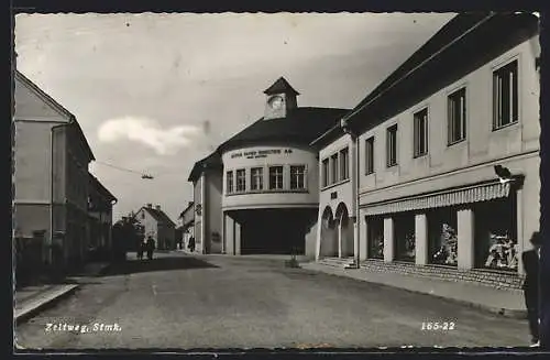 AK Zeltweg /Stmk., Strassenpartie mit Gebäude Papierhersteller Werr