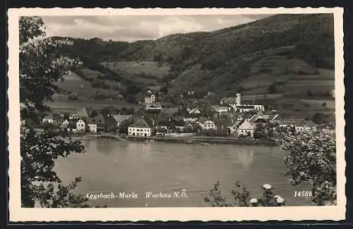 AK Aggsbach /Wachau, Ortsansicht mit Gewässer aus der Vogelschau