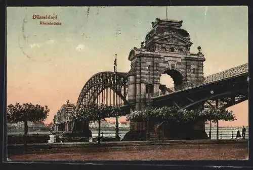 AK Düsseldorf, Partie an der Rheinbrücke
