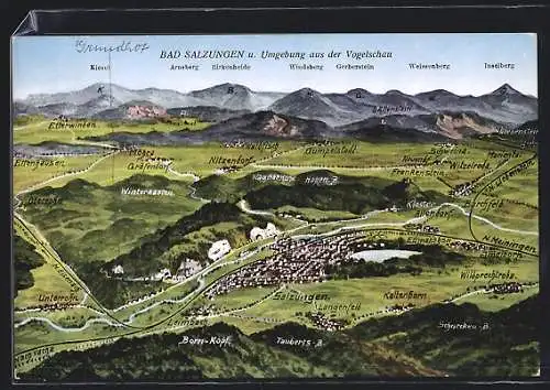 AK Bad Salzungen, Ortsansicht und Umgebung aus der Vogelschau