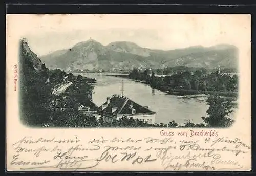 AK Königswinter, Drachenfels, Blick auf Nonnenwerth, Partie am Fluss