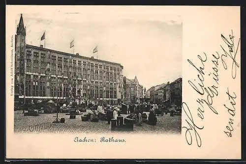 AK Aachen, Markt vor dem Rathaus