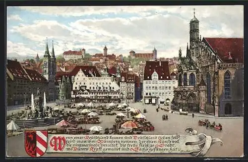 AK Nürnberg, Marktplatz mit Burgpanorama