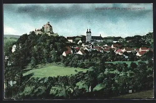 AK Gössweinstein /Fränk. Schweiz, Ortsansicht mit der Kirche und der Burg