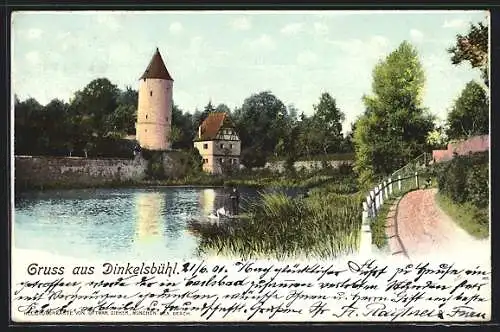 AK Dinkelsbühl, Ortspartie am Fluss