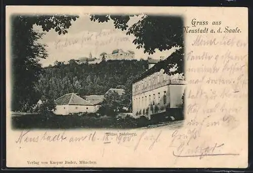 AK Neustadt a. d. Saale, Blick zur Ruine Salzburg