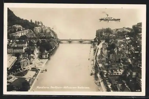 AK Konstanz, der Rhein-Abfluss vom Bodensee, Dampfer