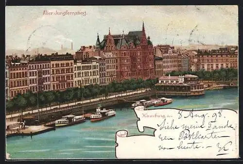 Lithographie Hamburg-Neustadt, Alter Jungfernstieg, Dampfer am Anleger