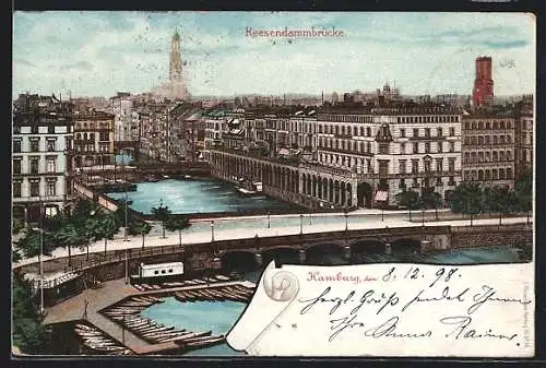 Lithographie Hamburg, Panorama mit Reesendammbrücke