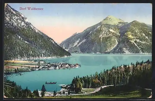 AK Walchensee, Ortsansicht mit See und Bergpanorama