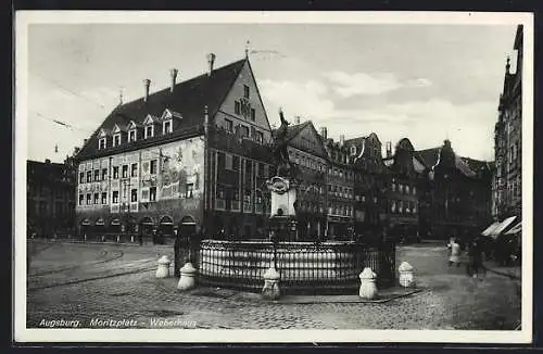 AK Augsburg, Blick vom Moritzplatz auf das Weberhaus
